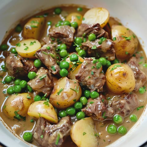 Plat onctueux de bœuf crémeux et pois