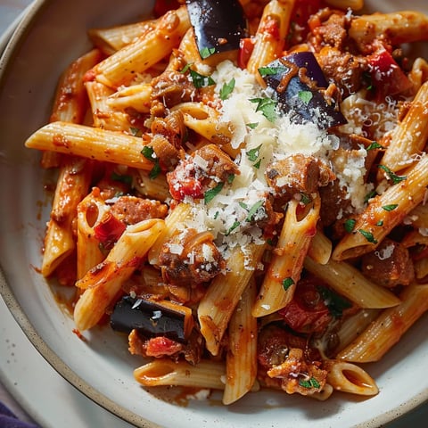 Pennes aubergine saucisse