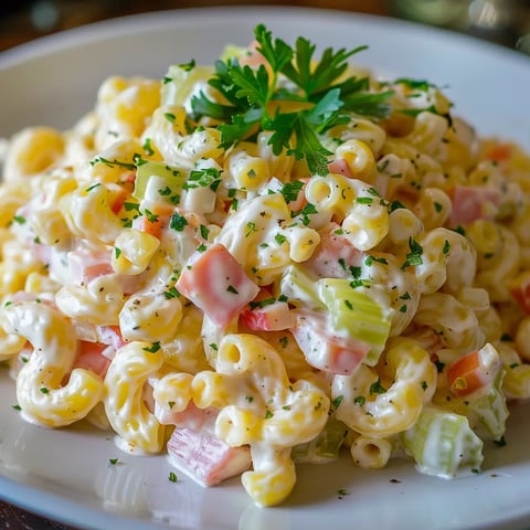 Délicieux macaronis froids au jambon