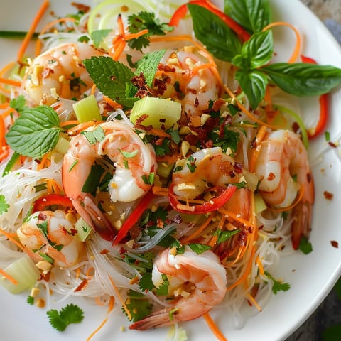 Vermicelles aux crevettes avec légumes croquants