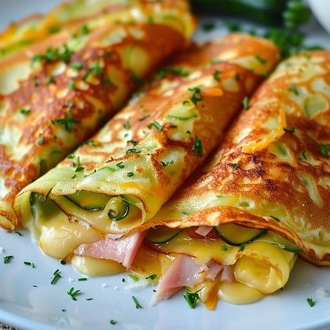 Délicieuses crêpes à la courgette et jambon