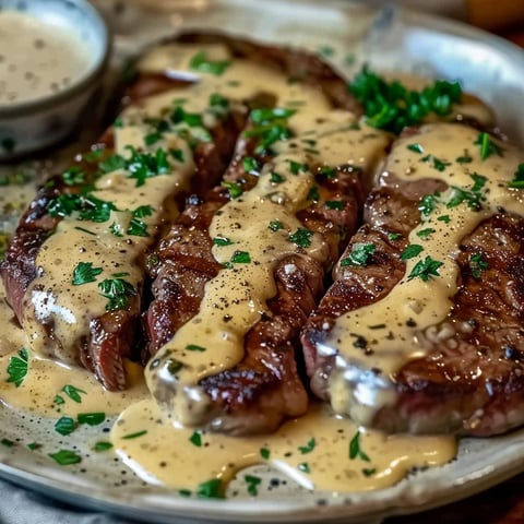 Délicieux steak tendre avec crème d'ail.