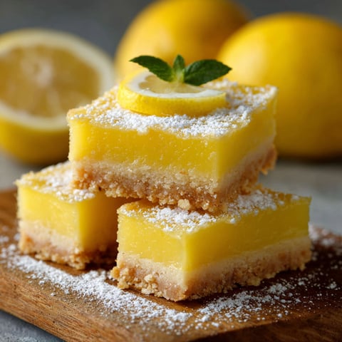 Carrés citron avec menthe et sucre sur un plateau en bois.