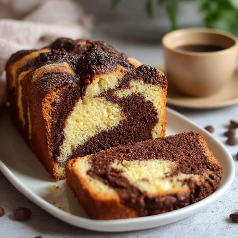 Une part de marbré joliment posée sur une assiette.