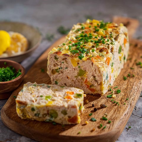 Un plat de thon et légumes présenté sur une table.