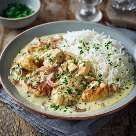 Le Poulet Crémeux et Riz Fondant est un plat délicieux qui combine la saveur sucrée du poulet avec la douceur du riz.