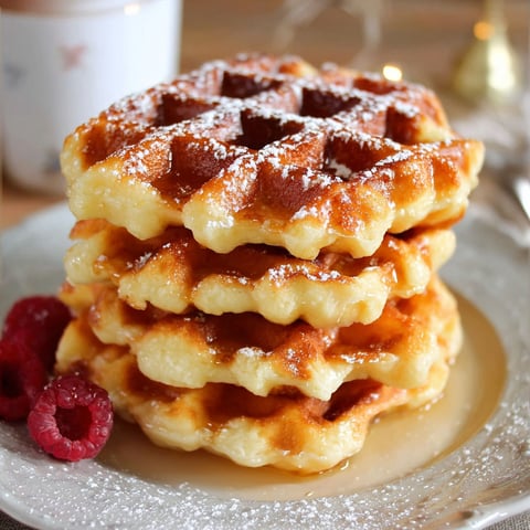 Une pile de gaufres liégeoises moelleuses et croustillantes sur un plateau.