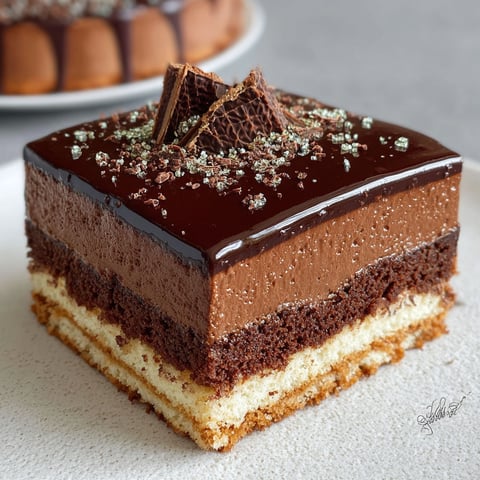 Un gâteau crémeux chocolat sans cuisson au four est présenté sur un plateau.
