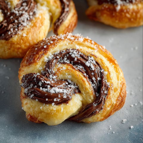 Des feuilletés au Nutella, recette classique, présentés sur un plateau.