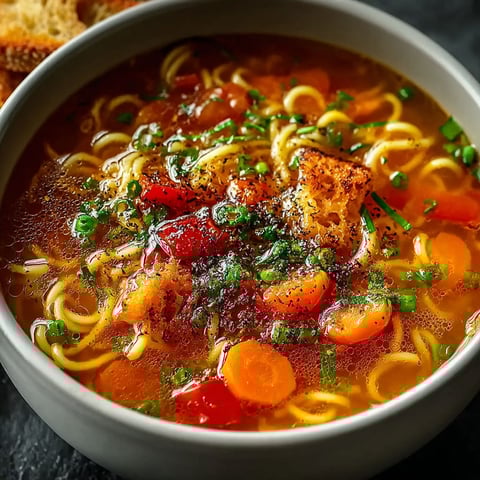 Une soupe de dernière minute chaude et savoureuse, avec des carottes, des haricots verts et des noodles.