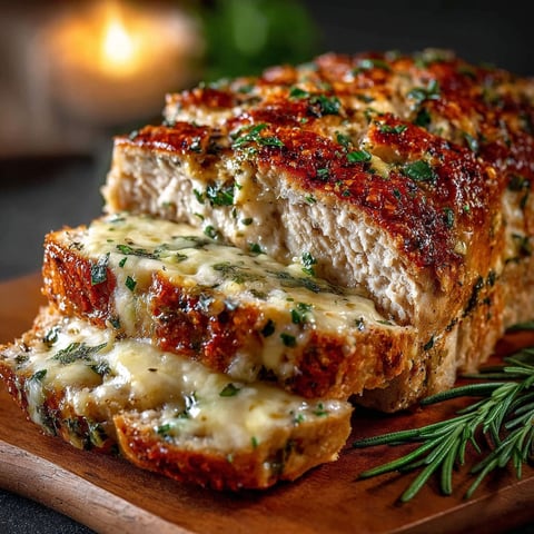 Une tranche de pain de viande avec des herbes et du parmesan, prête à être servie.