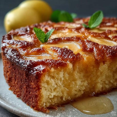 Une portion de gâteau aux pommes fondantes, avec des pommes et des herbes sur le dessus.