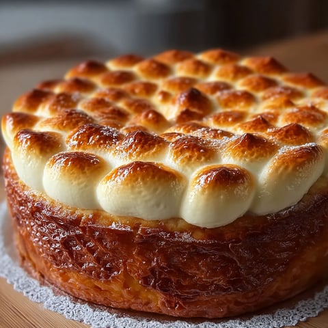 Un gâteau crémeux aux 3 yaourts et 2 œufs, présenté sur un plateau de bois.
