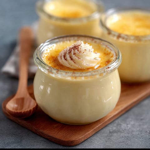 Un pot de crème à la vanille est présenté sur une table avec une fourchette et une cuillère en bois.