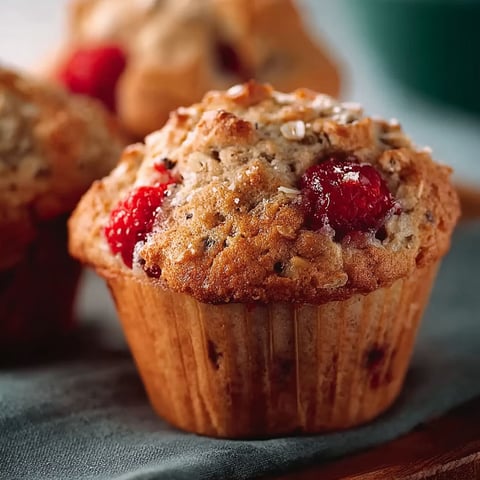 Des muffins à l'avoine, aux framboises et à l'érable sur un plateau.