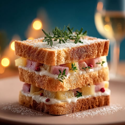 Un délicieux toast de Noël, garnie de fruits et herbes, est présenté sur un plateau.