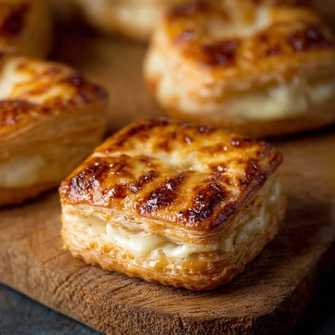 Des petits feuilletés au fromage sur une planche de bois.