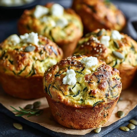Une collection de muffins chèvre courgette sur une table.