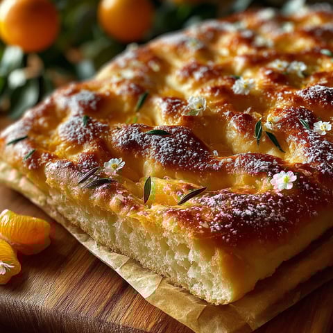 Une tarte sucrée avec des fleurs d'oranger et du rhum.