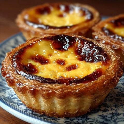 Pastéis Nata Tarte Portugaise - Un dessert traditionnel portugais en forme de tarte, avec une base de pâte brisée et une couche de crème pâtissière sucrée.