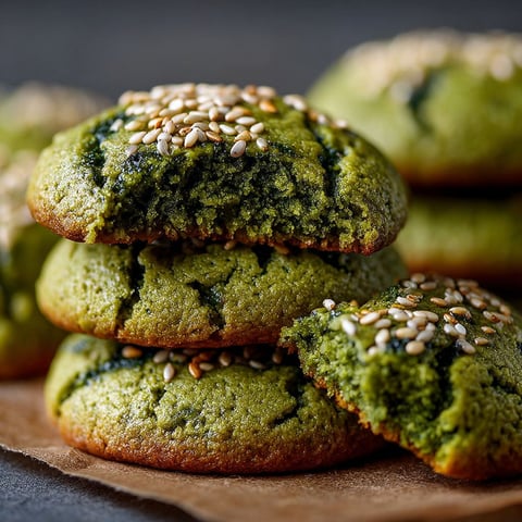 Unsweetened cookies with sesame seeds and matcha powder.