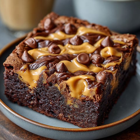 Une portion de Brownie au Beurre de Cacahuète sur un plateau.