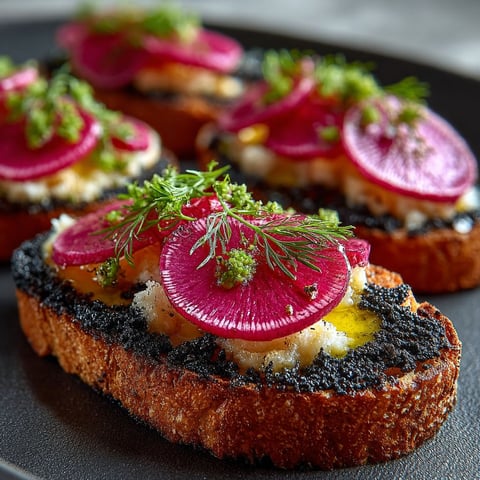 Les toasts radis noir tarama sont un délicieux dessert qui combine la saveur de la tarama avec la douceur des toasts.