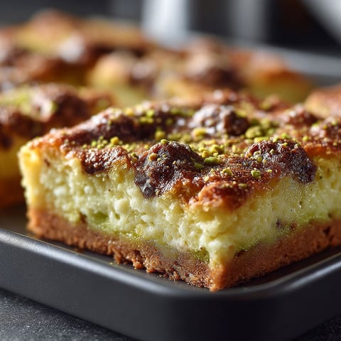 Barres de cookies à la pistache, un délicieux dessert en forme de barres, avec une texture croquante et des pistaches pour ajouter une touche de fraîcheur.
