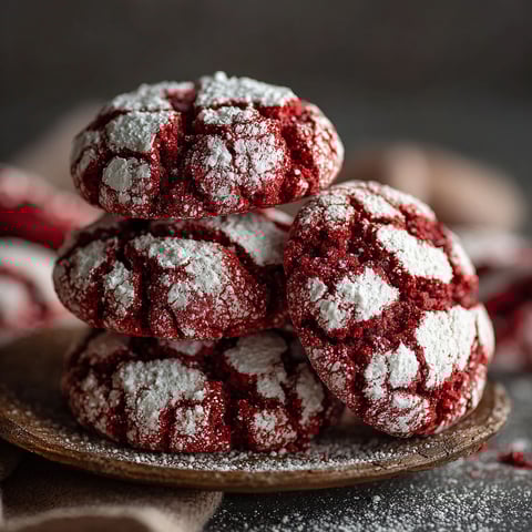 Une recette de crinkles rouges veloutées est servie sur un plateau.