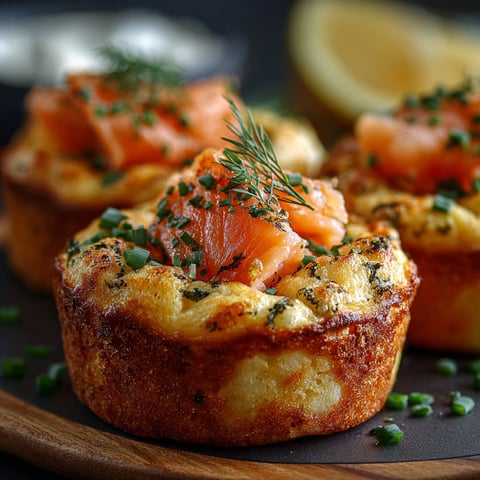 Muffins de saumon fumé avec des herbes de ciboulette.