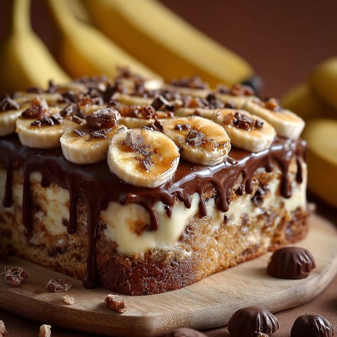 Une délicieuse tarte aux bananes et au beurre de cacahuète, servie sur un plateau de bois.