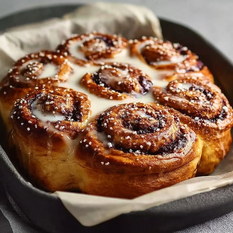 Un délicieux gâteau aux Myrtilles, recette Roulés aux Myrtilles, est présenté dans un plat en métal.