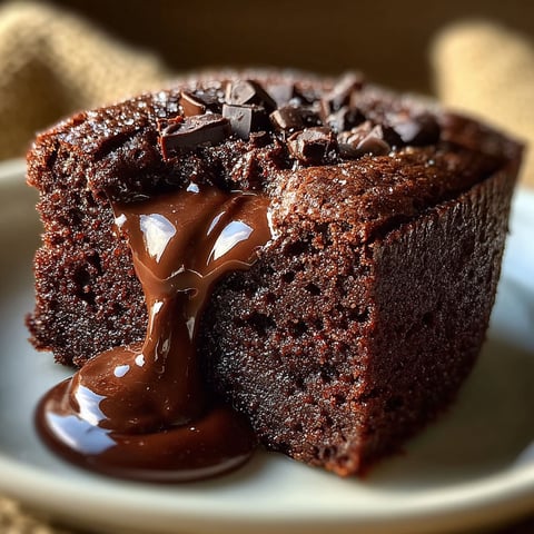 Une portion de Quatre-Quarts au Chocolat Moelleux et Fondant, avec une goutte de chocolat fondu dessus.