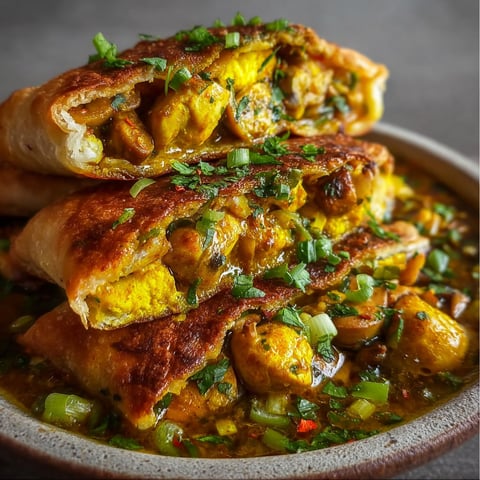 Une recette de curry de poulet sertie dans des pains de pain grillees.