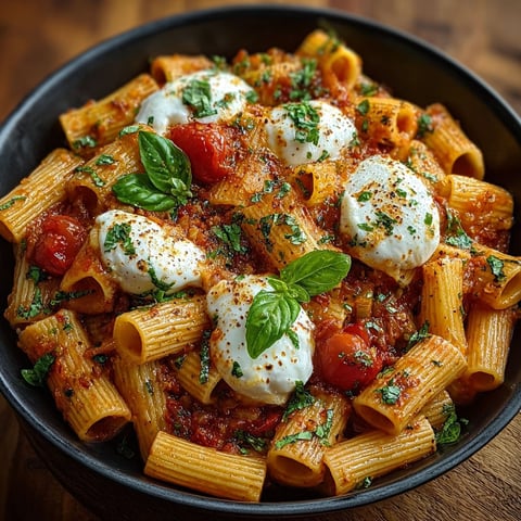 Unique rigatoni tomate et mozzarella dish.