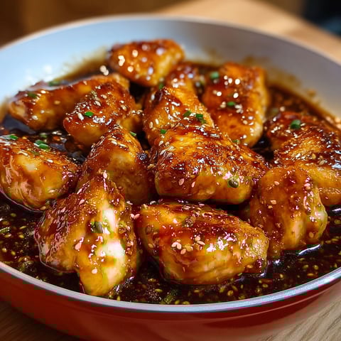 Un plat de poulet laqué sucré-salé façon teriyaki.