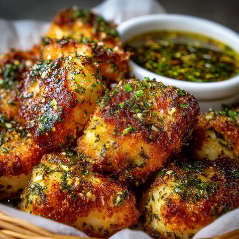 Une assiette de nuggets de poulet avec des herbes et des épices.