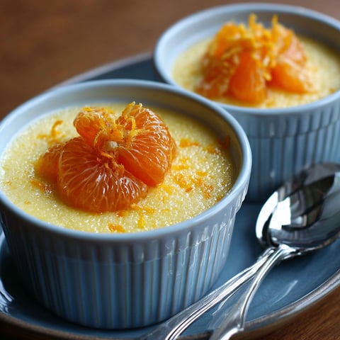 Une tarte aux oranges douces est servie dans un bol bleu.