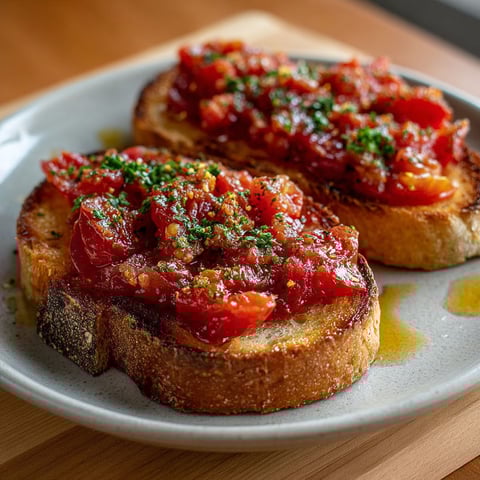 Une plaque de pan con tomate sur une table de travail.