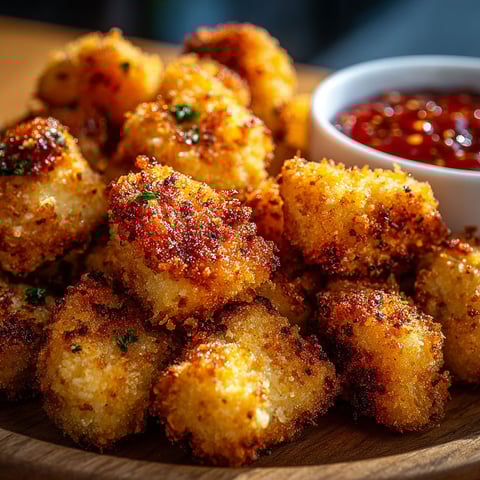 Une pile de nuggets de poulet avec du paprika et de l'ail.