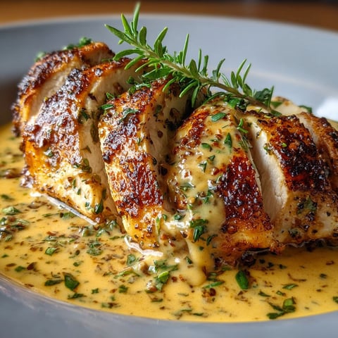 Une portion de poulet grillé avec une sauce miel-moutarde crémeuse.