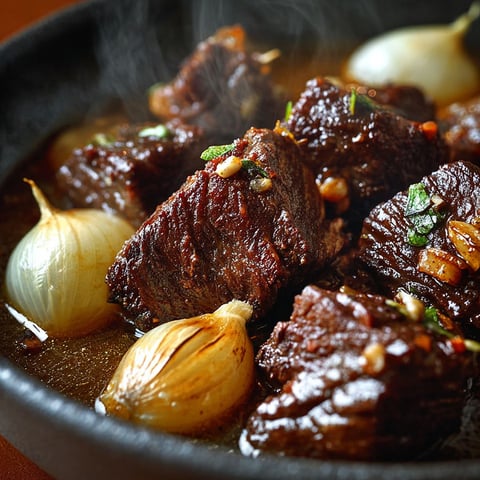 Joues de bœuf à l'ail mijotées dans un bol.